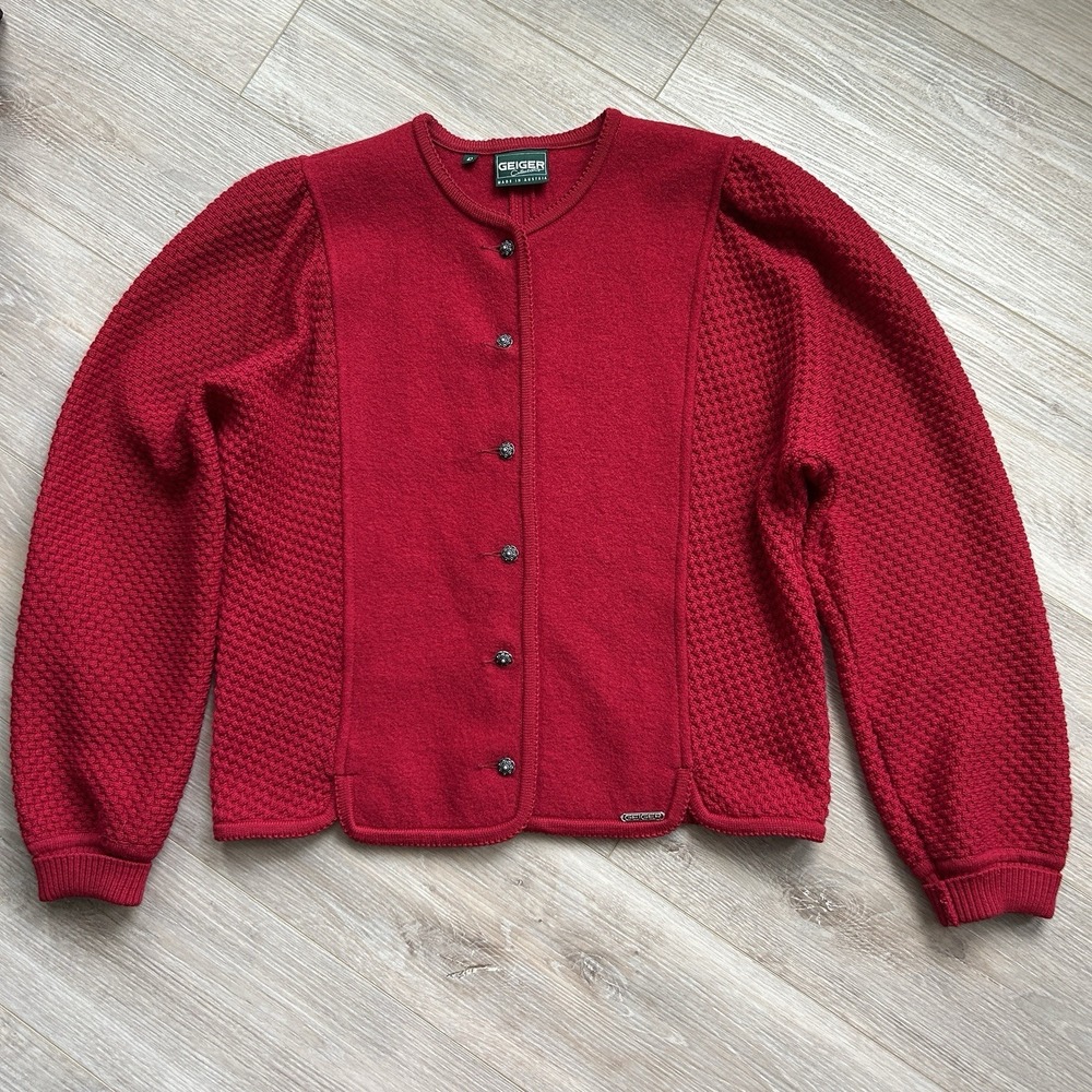 Vintage Geiger Women's‎ Red Pure Wool Jacket Made In Austria Size 42***